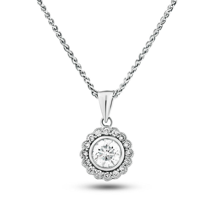 Flower Diamond Halo Pendant Necklace 0.50ct G/SI 18k White Gold