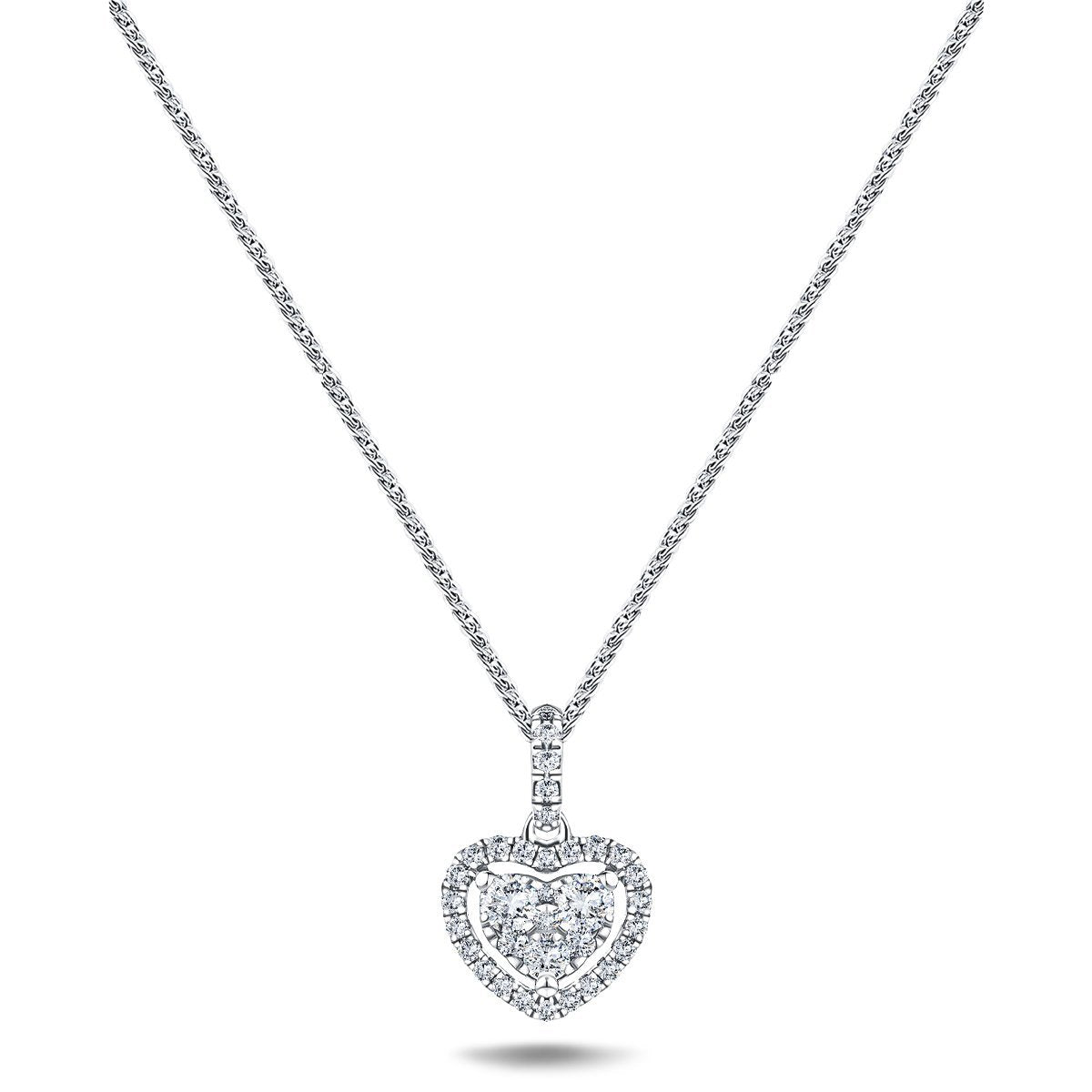 Halo Cluster Heart Necklace 0.40ct G/SI Diamond in 18K White Gold - All Diamond