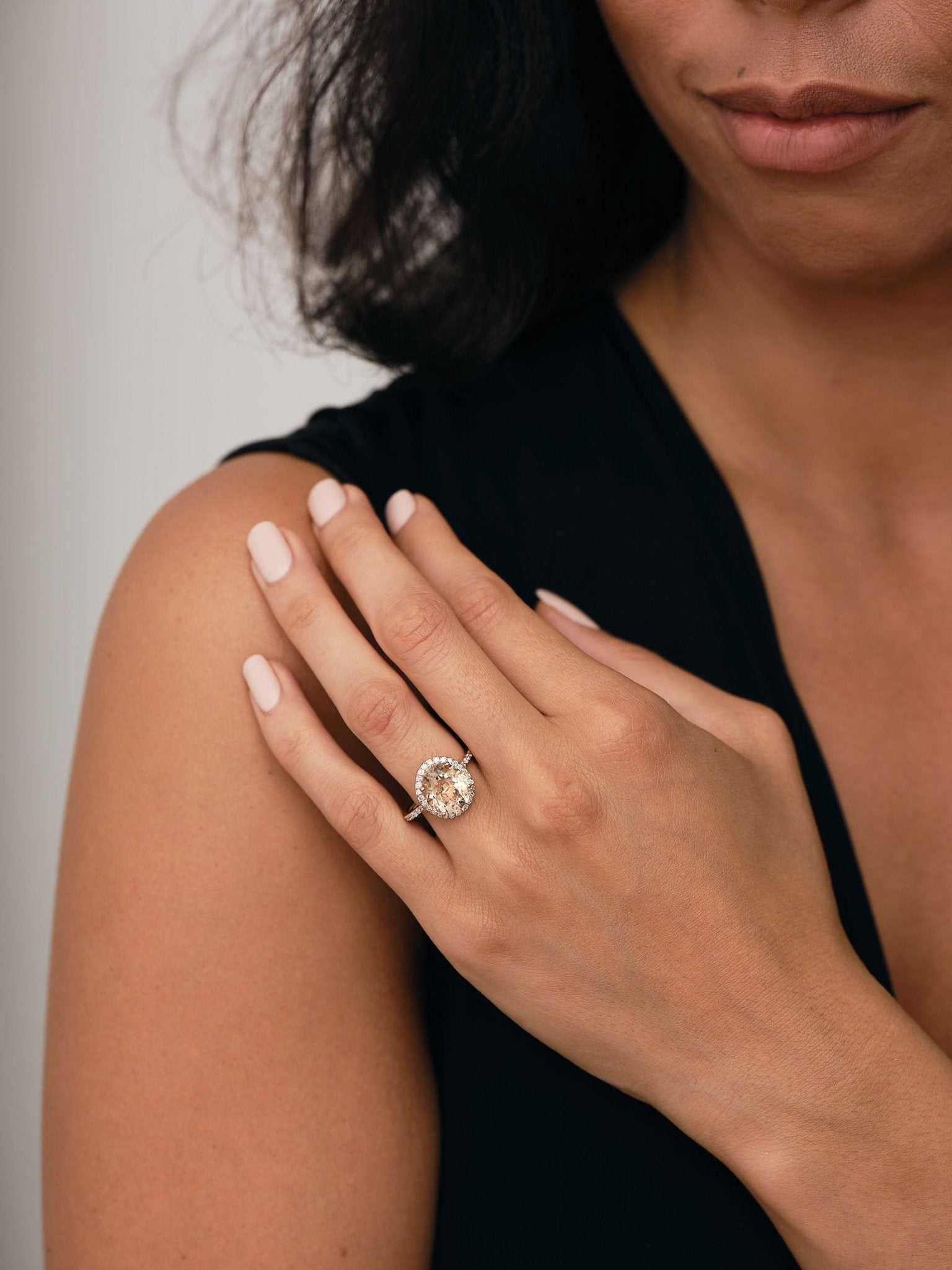 Halo Oval Morganite 4.26ct and Diamond 0.49ct Ring in 9k Rose Gold - All Diamond