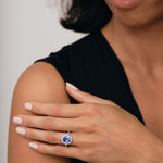 Halo Oval Tanzanite 2.60ct and Diamond 0.59ct Ring in 18K White Gold - All Diamond