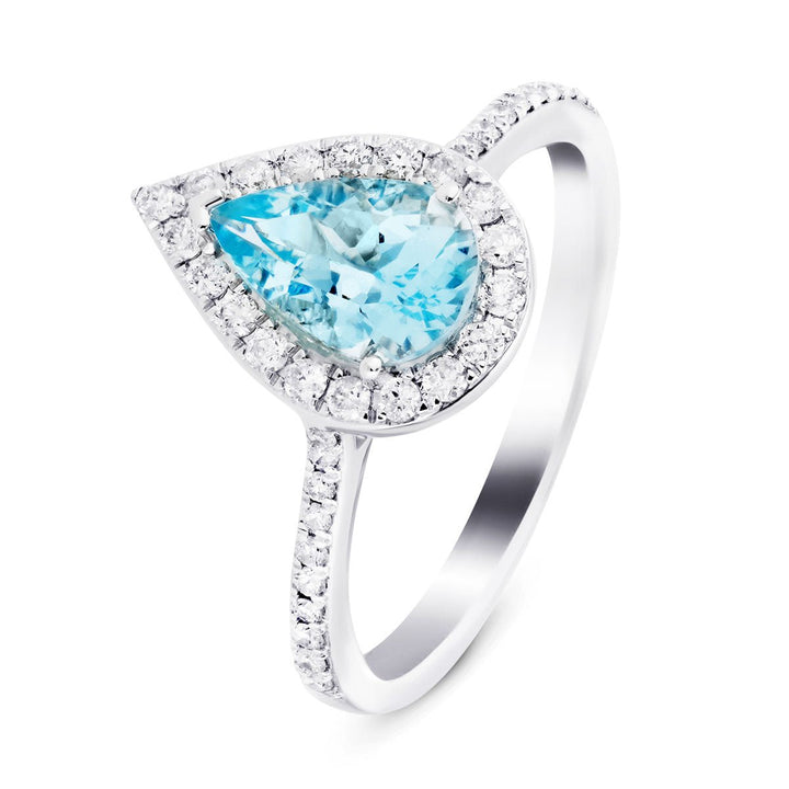 Halo Pear Aquamarine 1.09ct and Diamond 0.33ct Ring in Platinum