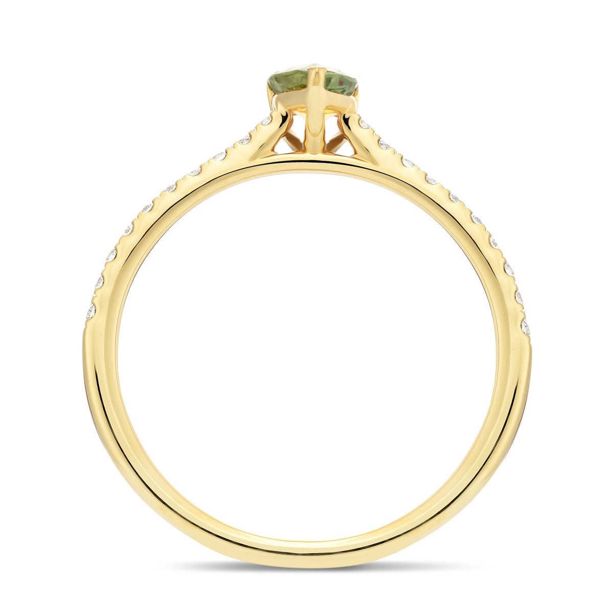 Pear Green Sapphire and Diamond Engagement Ring 0.70ct in 18k Yellow Gold - All Diamond