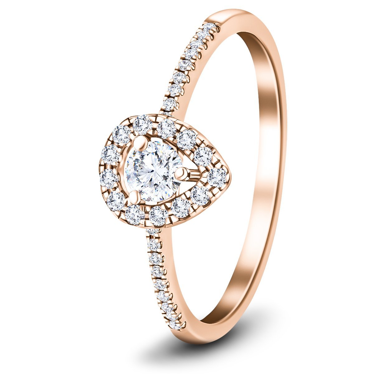 Pear Halo Diamond Engagement Side Stone Ring 0.35ct G/SI 18k Rose Gold - All Diamond