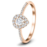 Pear Halo Diamond Engagement Side Stone Ring 0.35ct G/SI 18k Rose Gold - All Diamond
