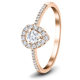 Pear Halo Diamond Engagement Side Stone Ring 0.35ct G/SI 18k Rose Gold - All Diamond