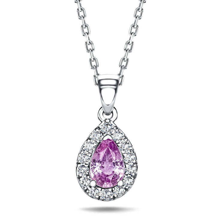 Pear Pink Sapphire & Diamond Pendant Necklace 0.75ct 18k White Gold