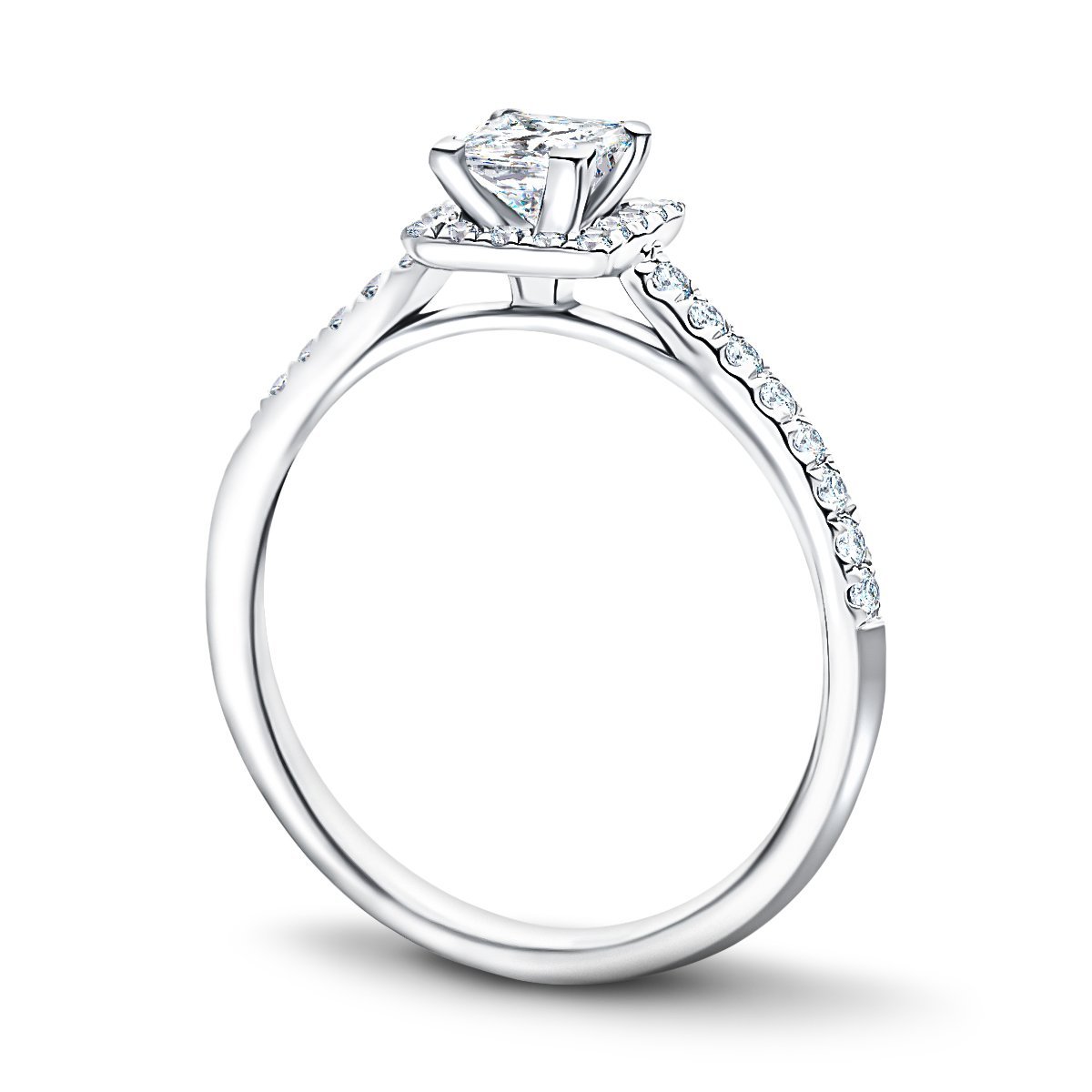 Princess Halo Diamond Engagement Ring with 0.35ct in 18k White Gold - All Diamond