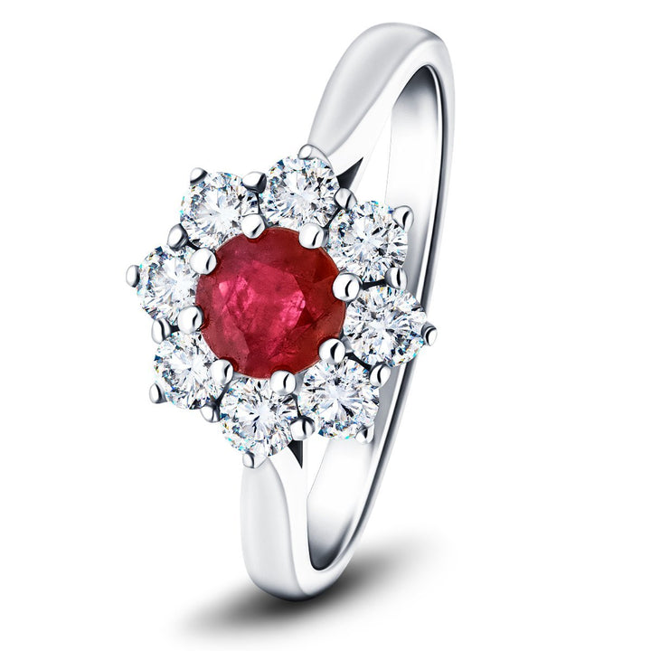 Round 0.70ct Ruby 0.60ct Diamond Cluster Ring 18k White Gold