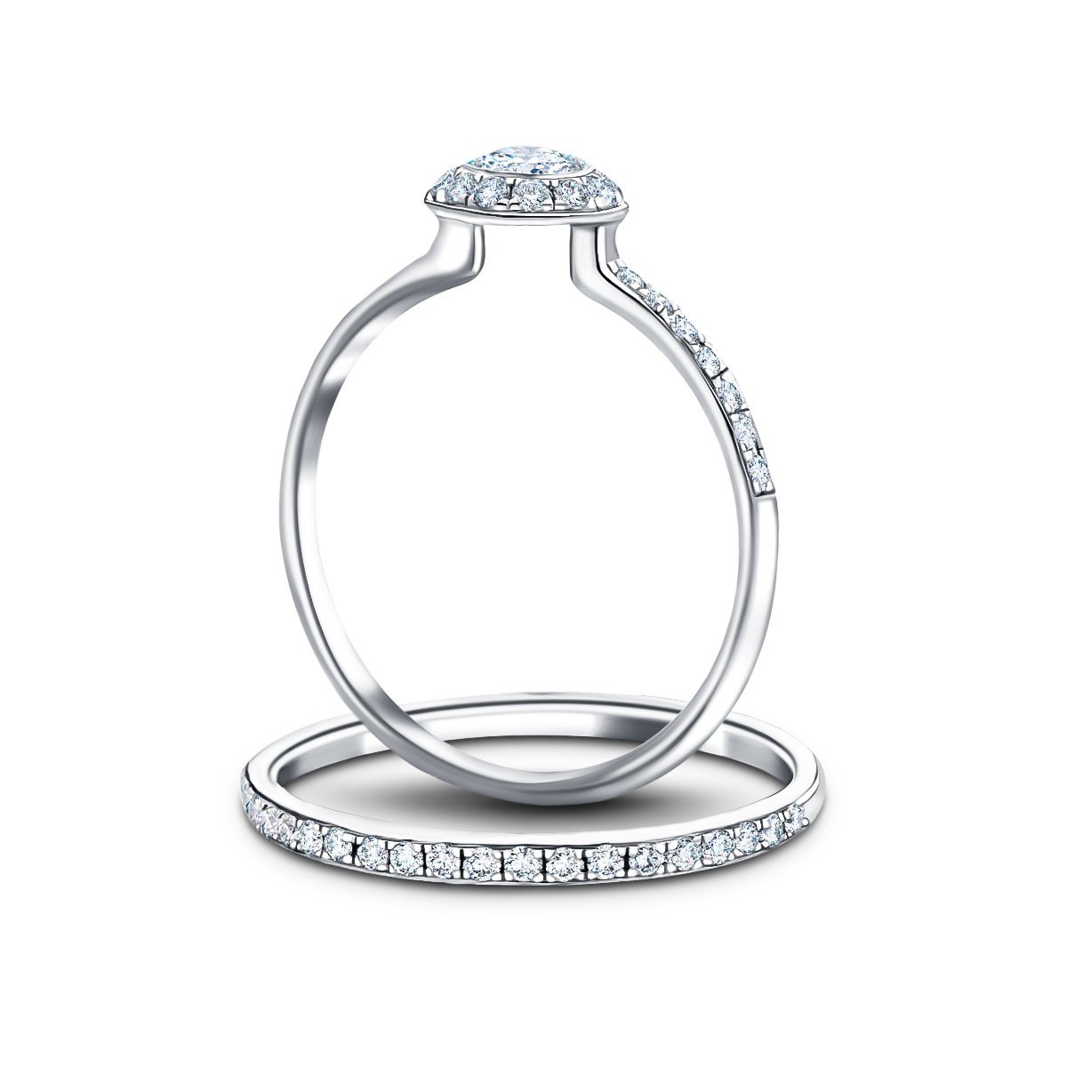 Round Diamond Engagement & Wedding Ring 0.65ct G/SI 18k White Gold - All Diamond