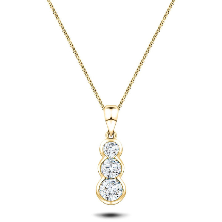 Rub Over Diamond Trilogy Pendant Necklace 0.30ct G/SI 18k Yellow Gold
