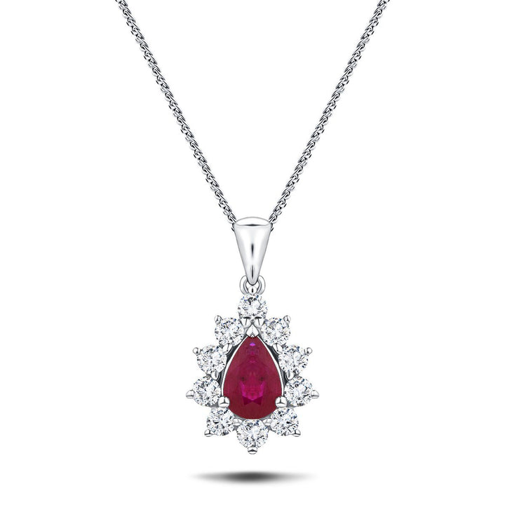 Ruby 0.45ct & 0.20ct G/SI Diamond Necklace in 18k White Gold