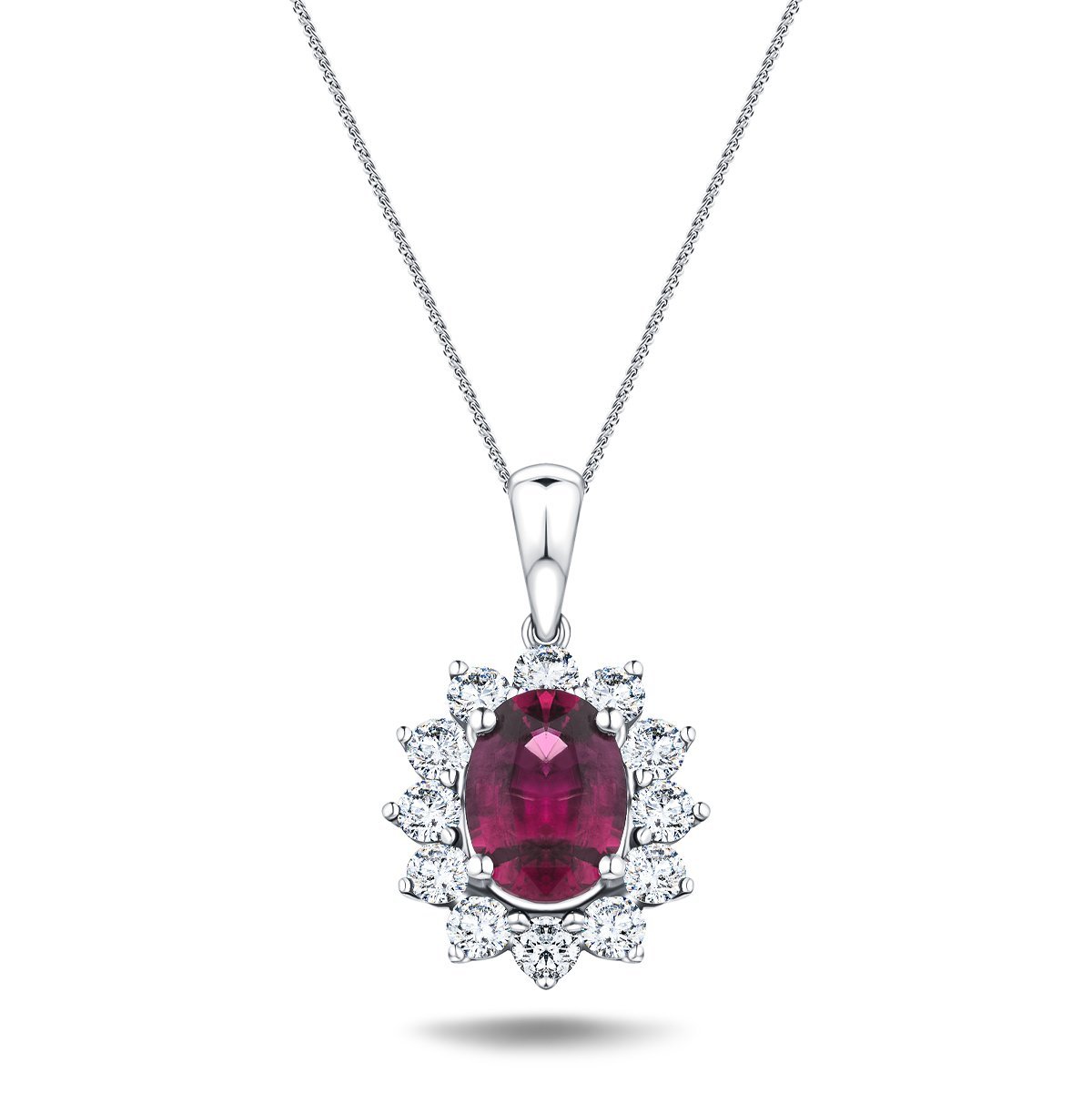 Ruby 1.80ct & 0.70ct G/SI Diamond Necklace in 18k White Gold - All Diamond