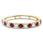 Ruby & Diamond Half Eternity Ring 0.80ct in 18k Yellow Gold - All Diamond