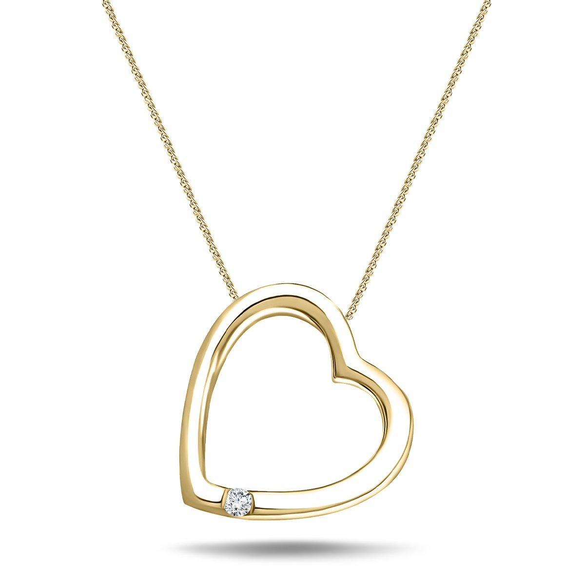 Slanted Heart Pendant 0.05ct Diamond 9K Yellow Gold - All Diamond
