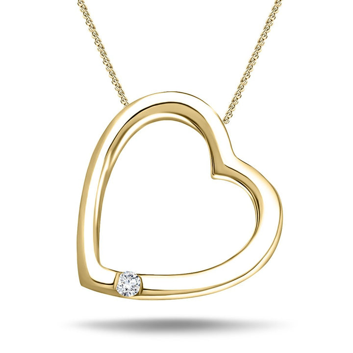 Slanted Heart Pendant 0.05ct Diamond 9K Yellow Gold