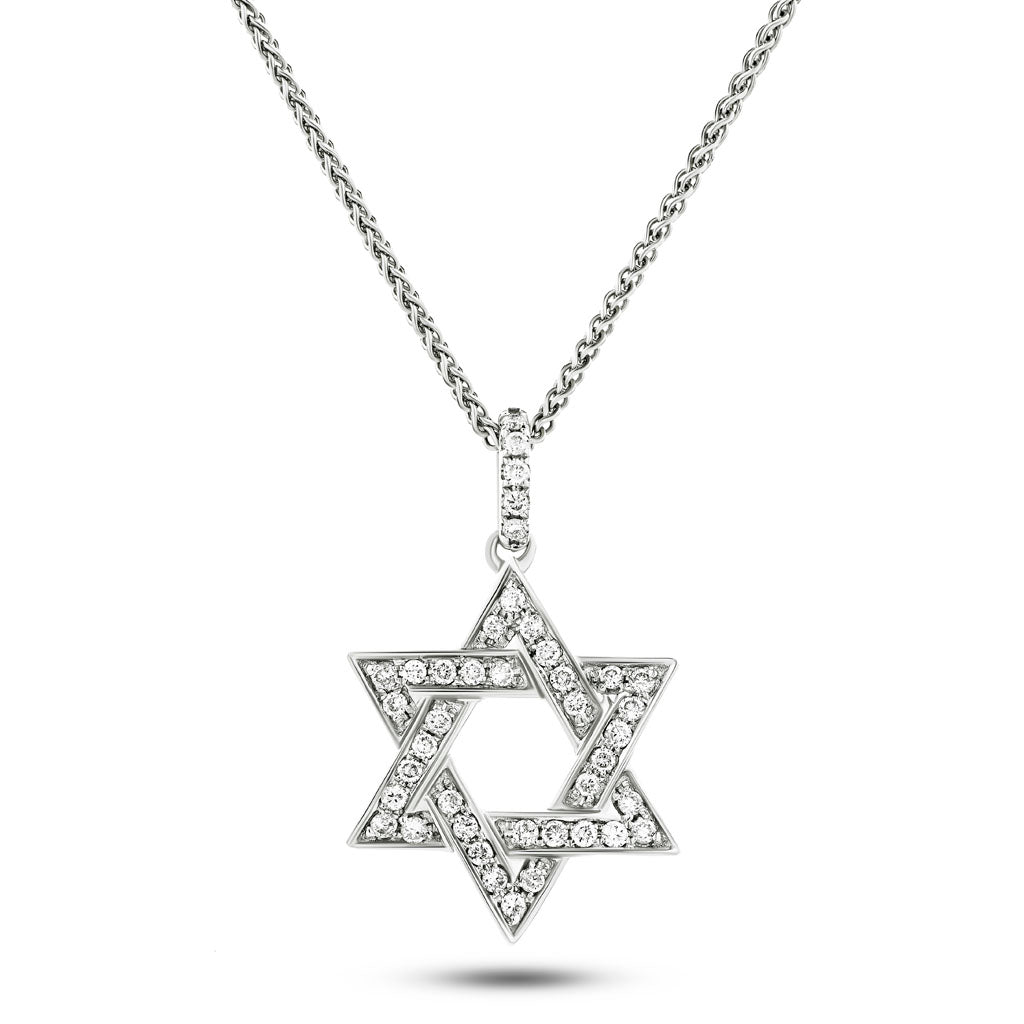 Star of David Diamond Necklace 0.20ct G/SI Quality in 18k White Gold - All Diamond