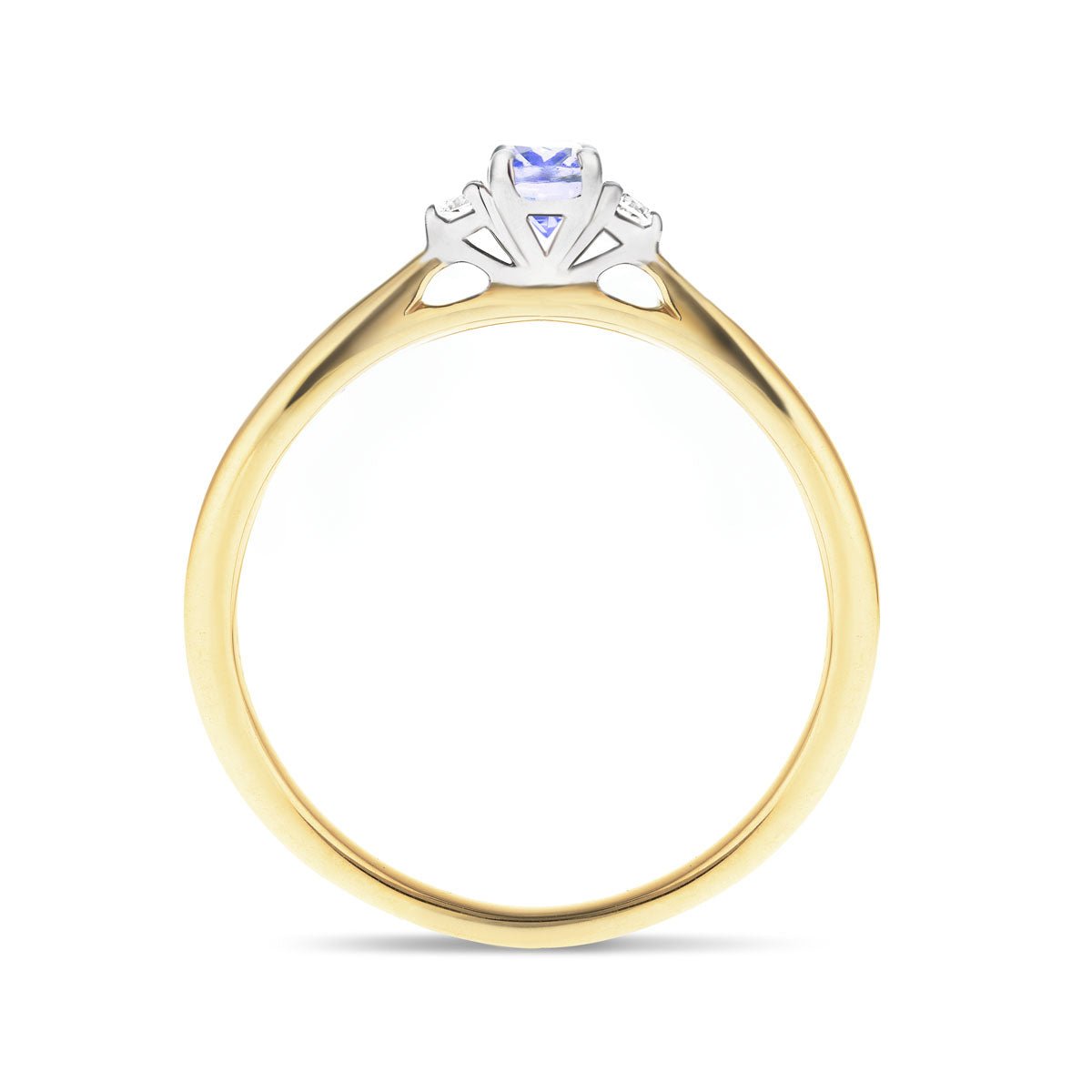 Tanzanite 0.25ct Diamond 0.05ct Three Stone Ring 9k Yellow Gold - All Diamond