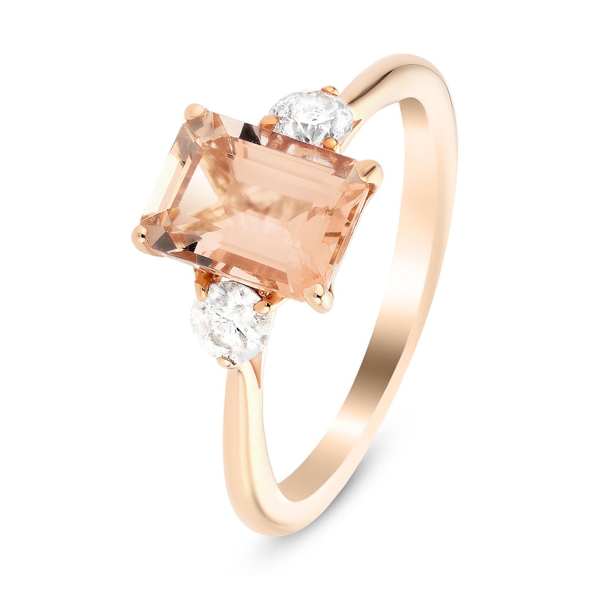 Three Stone Morganite 1.48ct & Diamond 0.31ct Ring in 9k Rose Gold - All Diamond