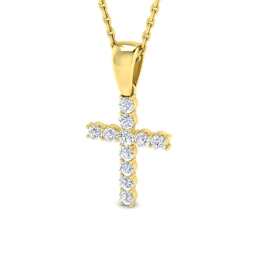 0.25ct Classic Claw Set Diamond Cross Pendant in 9k Yellow Gold - All Diamond