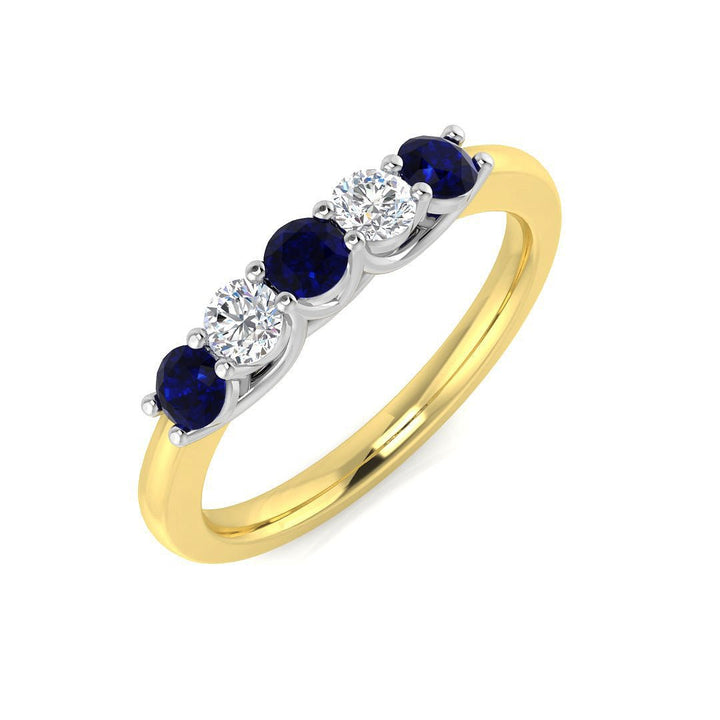 0.35ct Blue Sapphire 0.20ct Diamond Five Stone Ring 18k Yellow Gold