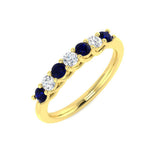 0.35ct Blue Sapphire 0.20ct Diamond Seven Stone Ring 18k Yellow Gold - All Diamond