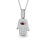 0.35ct Diamond Ruby 9k White Gold 'Evil Eye' Hamsa Pendant Necklace - All Diamond