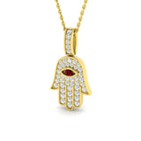 0.35ct Diamond Ruby 9k Yellow Gold 'Evil Eye' Hamsa Pendant Necklace - All Diamond