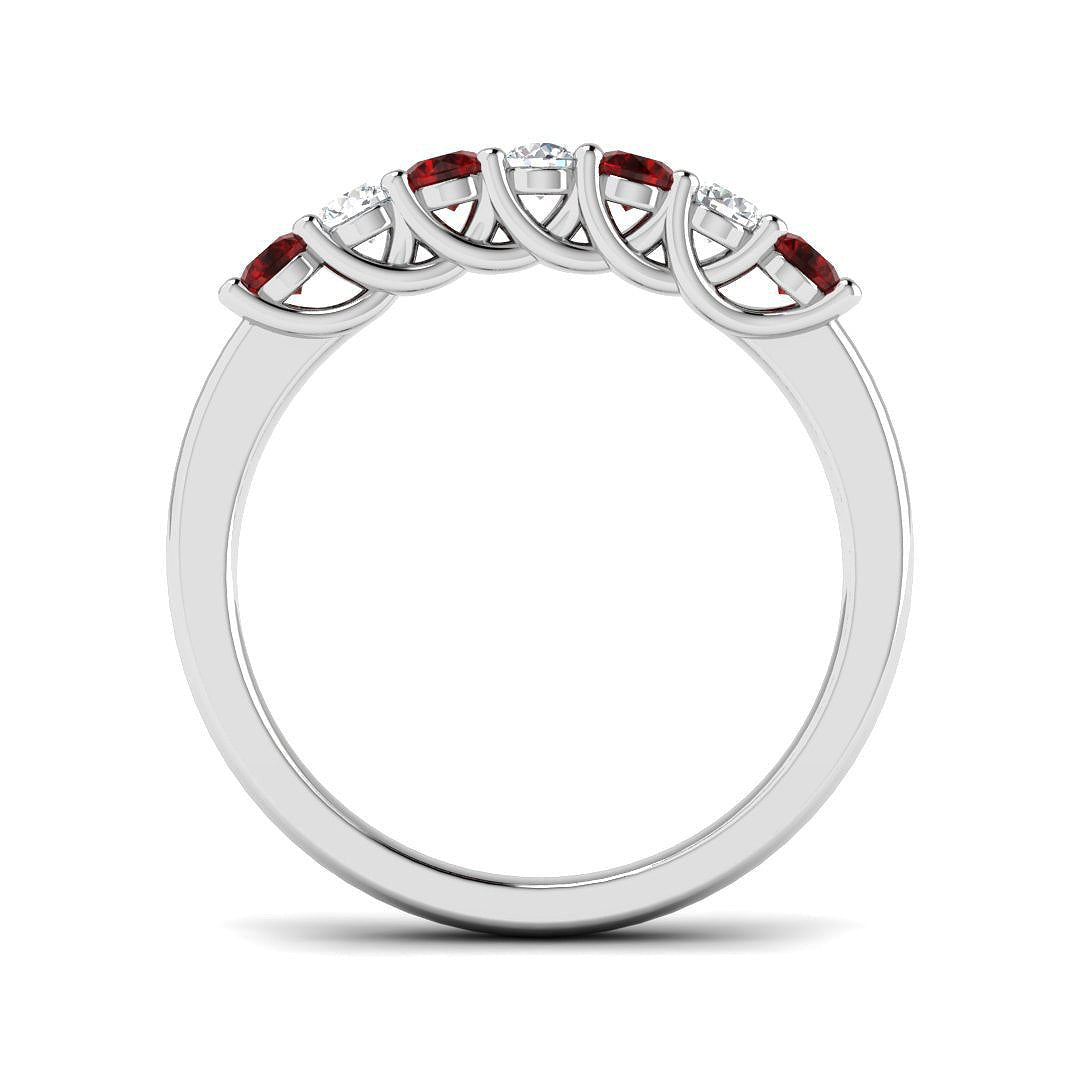 0.35ct Ruby 0.20ct Diamond Seven Stone Ring 18k White Gold - All Diamond