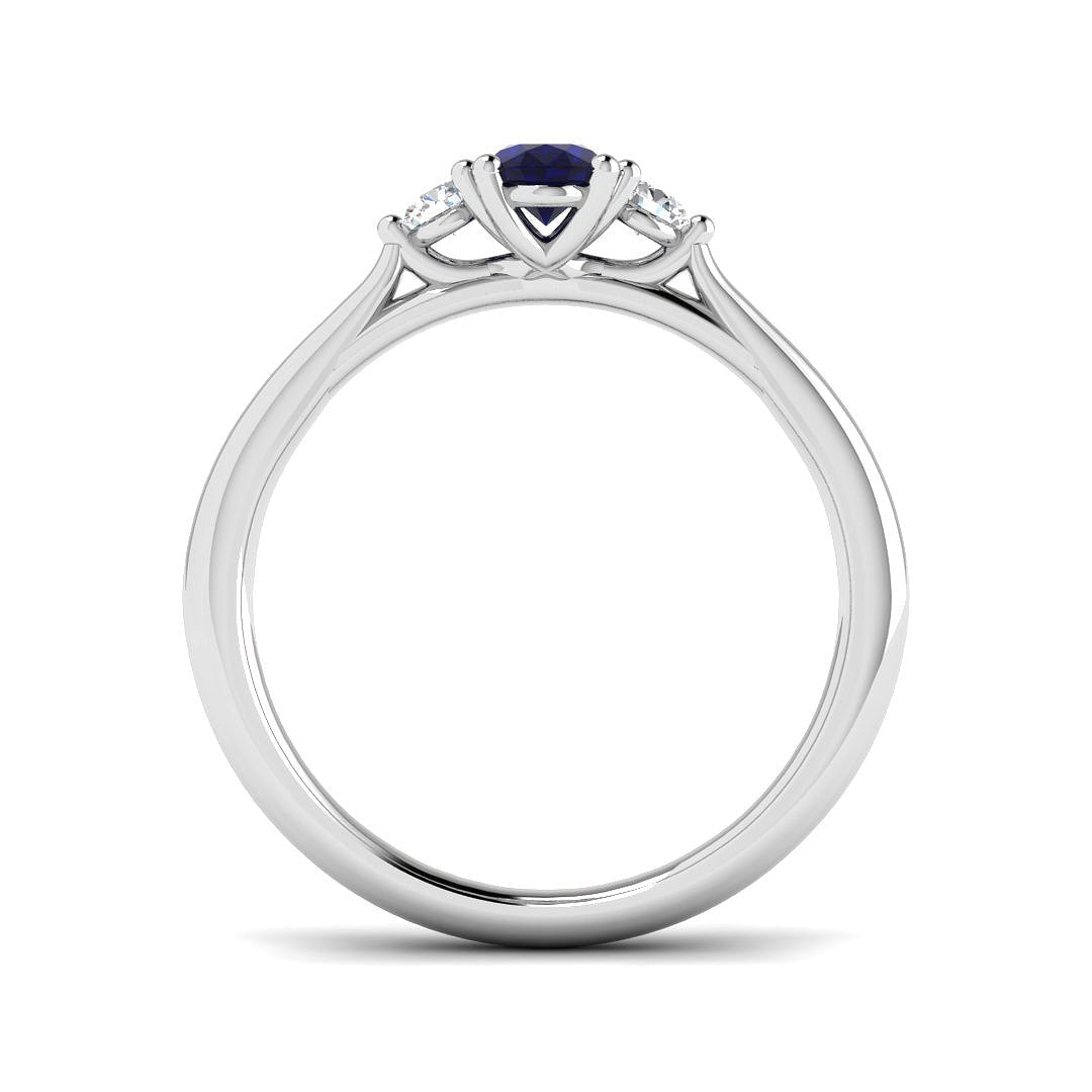 0.54ct Blue Sapphire with 0.16ct Diamond Trilogy Ring 18k White Gold - All Diamond
