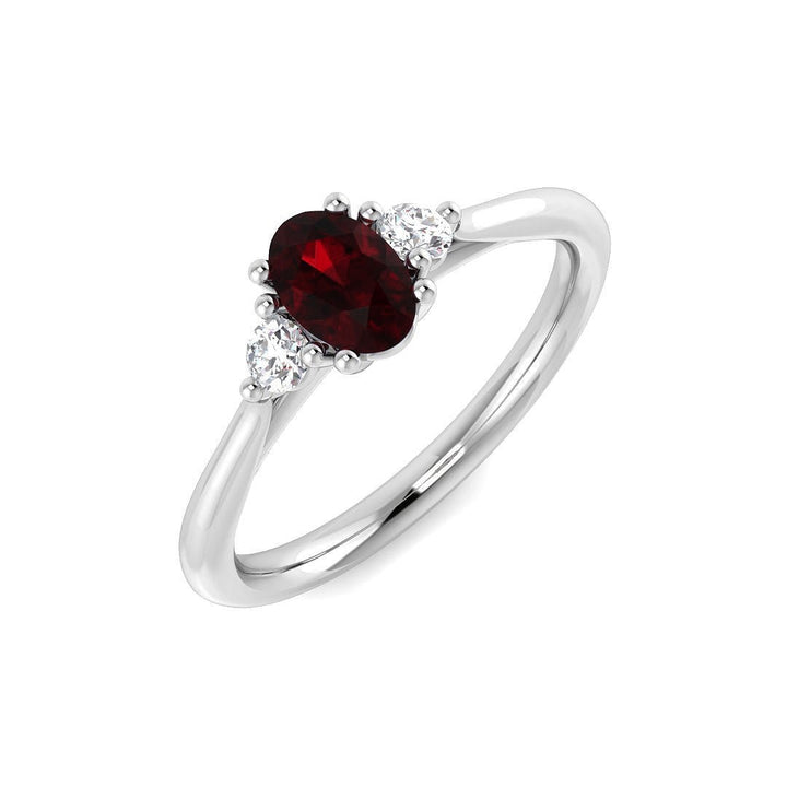 0.54ct Ruby with 0.16ct Diamond Trilogy Ring in 18k White Gold