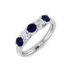 0.55ct Blue Sapphire 0.30ct Diamond Five Stone Ring 18k White Gold - All Diamond