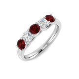 0.55ct Ruby 0.30ct Diamond Five Stone Ring 18k White Gold - All Diamond
