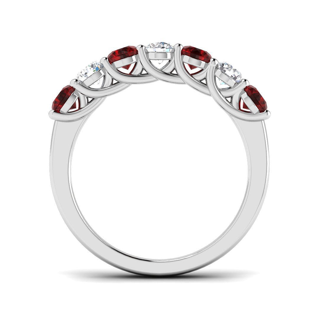 0.55ct Ruby 0.35ct Diamond Seven Stone Ring 18k White Gold - All Diamond
