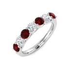 0.55ct Ruby 0.35ct Diamond Seven Stone Ring 18k White Gold - All Diamond