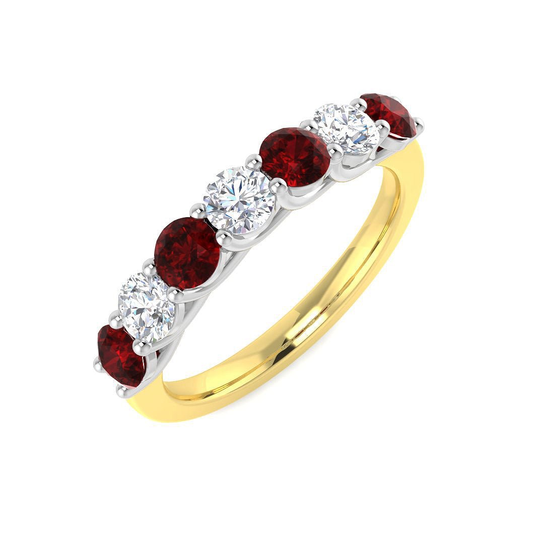 0.55ct Ruby 0.35ct Diamond Seven Stone Ring 18k Yellow Gold - All Diamond