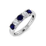0.60ct Blue Sapphire 0.30ct Diamond Five Stone Ring 18k White Gold - All Diamond