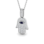 0.60ct Diamond Blue Sapphire 9k White Gold 'Evil Eye' Hamsa Pendant Necklace - All Diamond