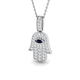 0.60ct Diamond Blue Sapphire 9k White Gold 'Evil Eye' Hamsa Pendant Necklace - All Diamond