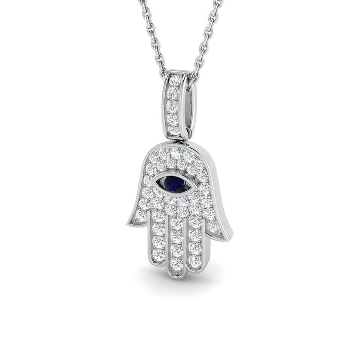 0.60ct Diamond Blue Sapphire 9k White Gold 'Evil Eye' Hamsa Pendant Necklace