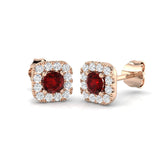 0.60ct Ruby & Diamond Square Cluster Earrings 18k Rose Gold - All Diamond