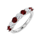 0.70ct Ruby 0.40ct Diamond Seven Stone Ring 18k White Gold - All Diamond