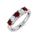 0.70ct Ruby 0.50ct Diamond Five Stone Ring 18k White Gold - All Diamond
