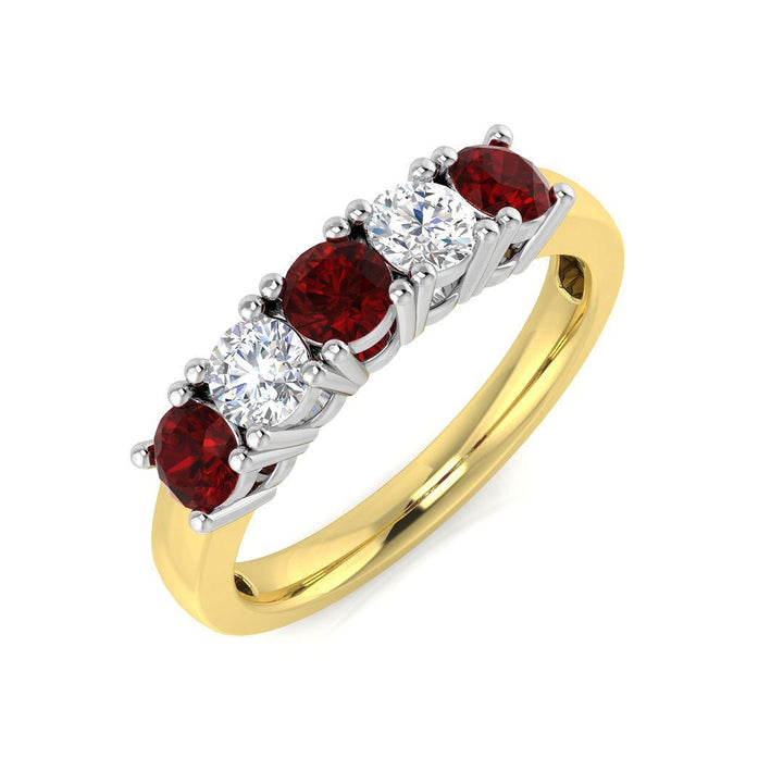 0.70ct Ruby 0.50ct Diamond Five Stone Ring 18k Yellow Gold