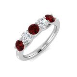 0.75ct Ruby 0.40ct Diamond Five Stone Ring 18k White Gold - All Diamond