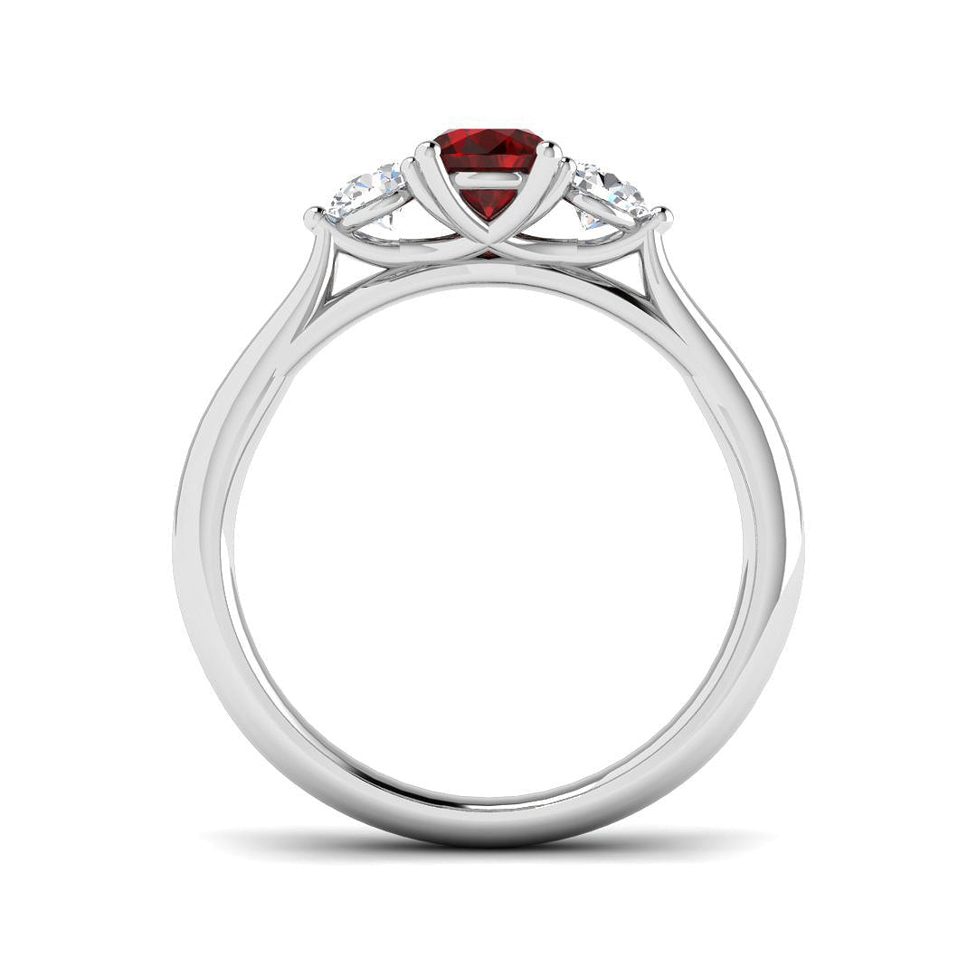 0.85ct Ruby And 0.30ct Diamond Trilogy Ring in 18k White Gold - All Diamond