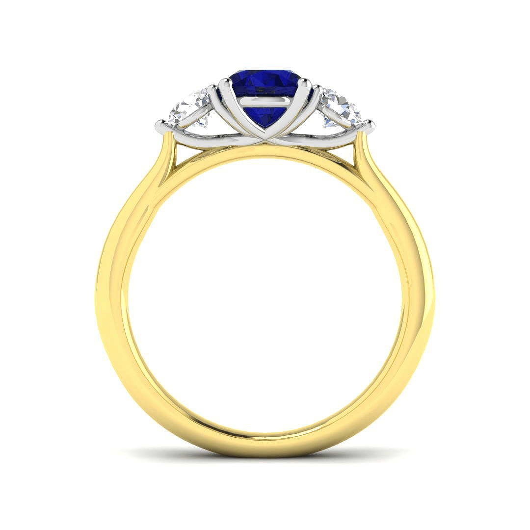 0.96ct Blue Sapphire And 0.54ct Diamond Trilogy Ring 18k Yellow Gold - All Diamond