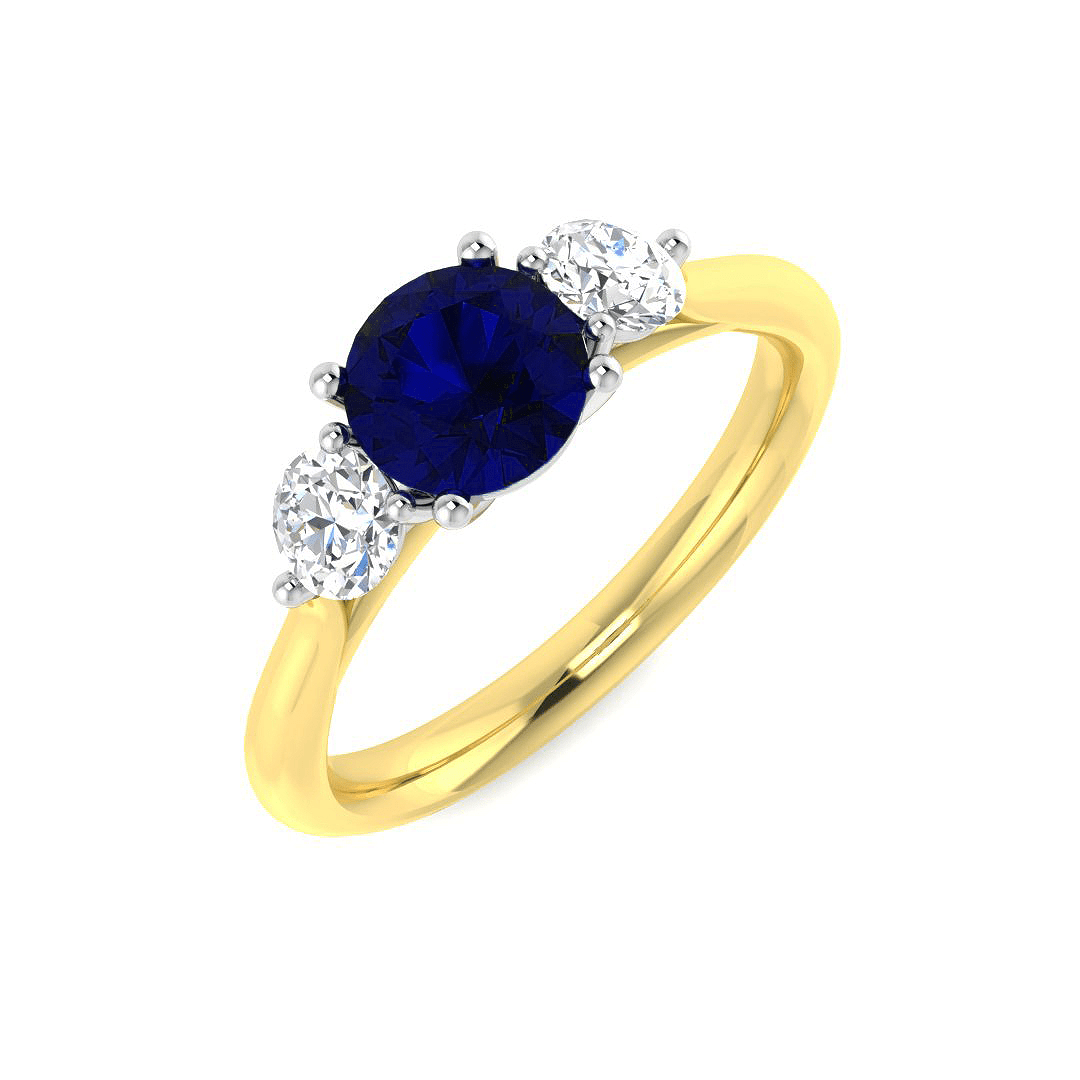 0.96ct Blue Sapphire And 0.54ct Diamond Trilogy Ring 18k Yellow Gold - All Diamond