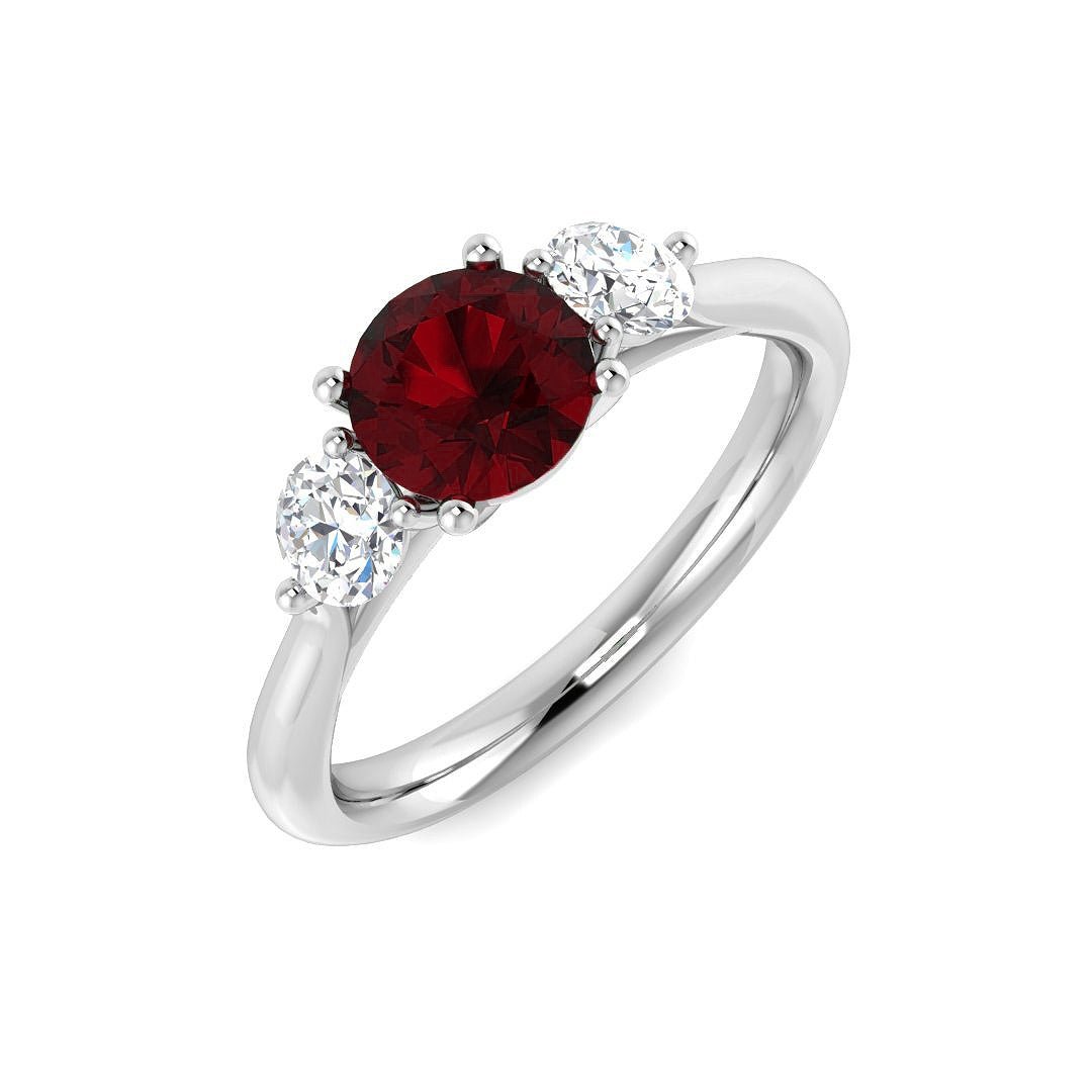 0.96ct Ruby And 0.54ct Diamond Trilogy Ring in 18k White Gold - All Diamond