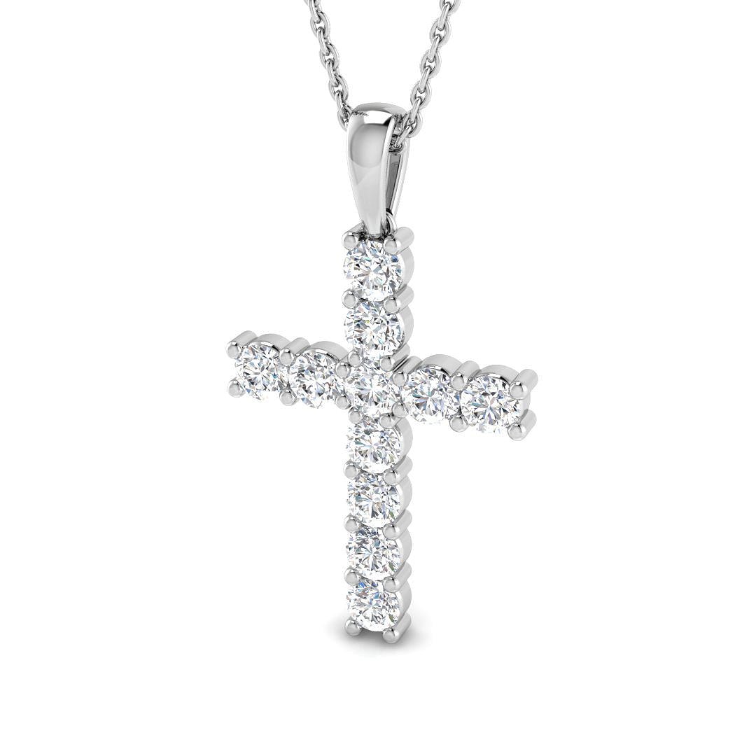 1.00ct Classic Claw Set Diamond Cross Pendant in 18k White Gold - All Diamond