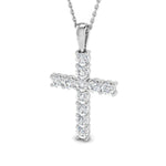 1.00ct Classic Claw Set Diamond Cross Pendant in 18k White Gold - All Diamond